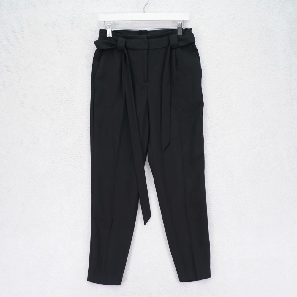 Express Black Women's Paperbag Trousers Tie Belt Pants Ankle -6R  30 / 27.5-‎ Hi